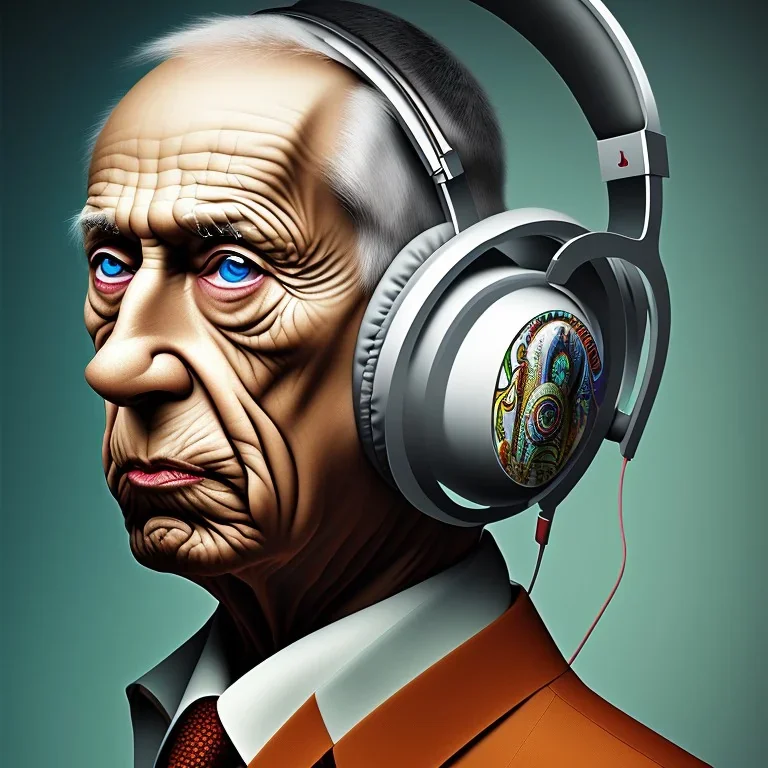 Picasso with headphones