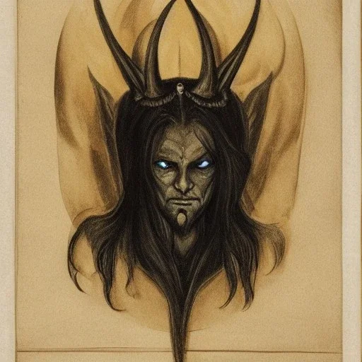 Portrait of Lucifer looking like Nergal from Behemoth symmetric realistic with golden crown