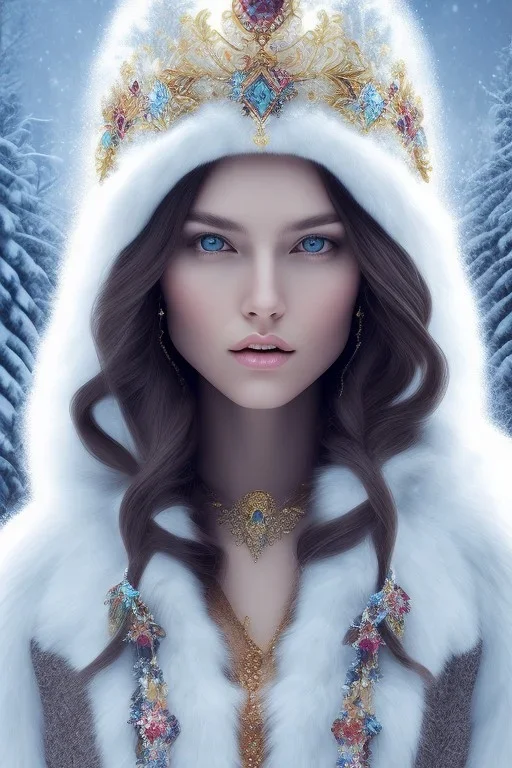 Wintertime Wonderland a Beautiful woman Hyperrealistic Digital Graphic in the Style of Jennifer Healy, Eric Zen