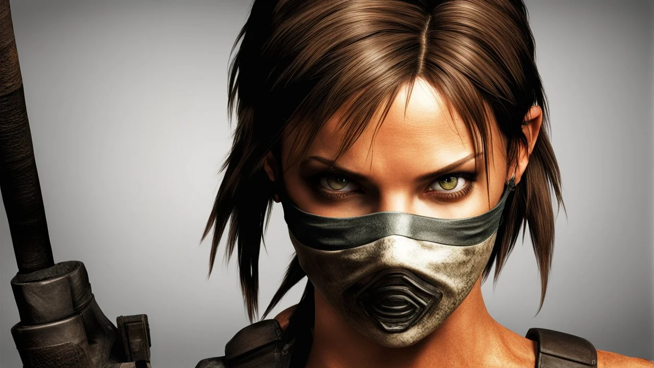 lara croft from tomb raider half face masked