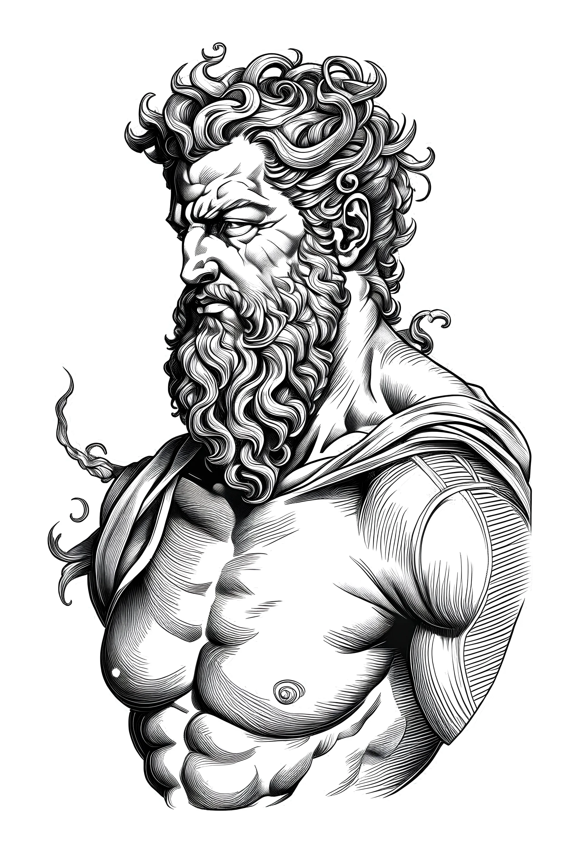 Hercules, realistis tatto sketch style, white background, profesional tatto sketch.