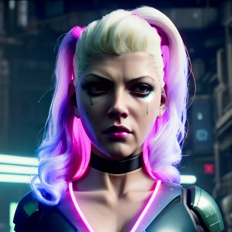 Actress, young Katheryn Winnick, android woman, glow eyes, glow circuits in face, glow painted face, shaved hair, ghost in the shell, samurai coat, katana, elastic bodysuit, cyber punk, neon ambient, army, bamboo, blood, portrait, gradient background, unreal engine 5, soft color, 16 bit, god lights, ray tracing, RTX, lumen lighting, ultra deatail, volumetric lighting, 3d, finely drawn, hd.