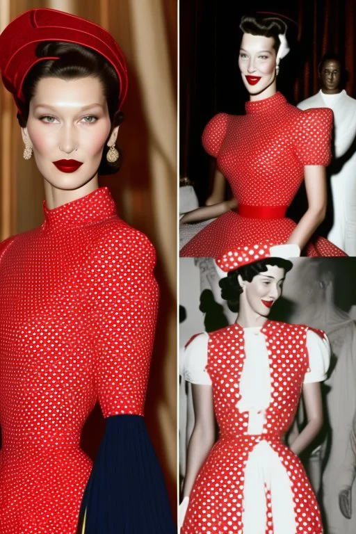 Royal role model! Bella Hadid channels Princess Margaret's style from her 1955 visit to Trinidad in a red polka dot dress and white gloves on the Rodarte catwalk