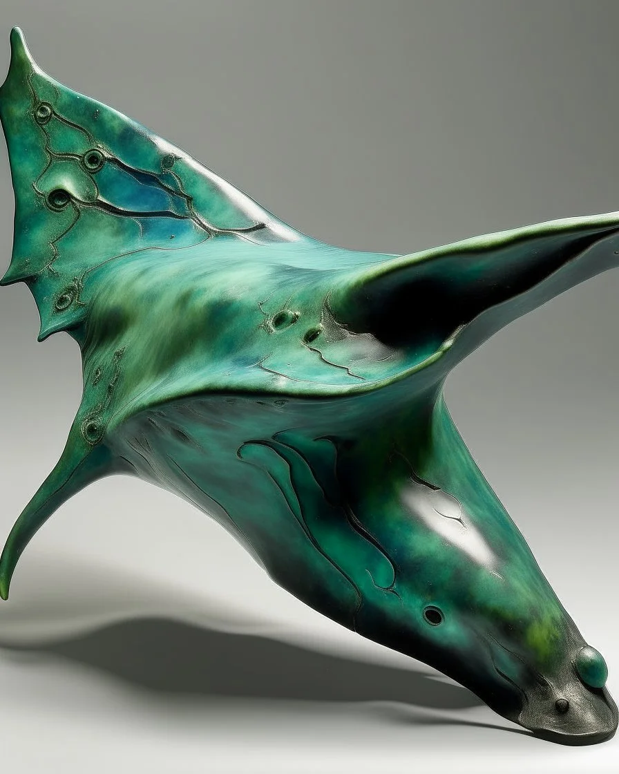 A bluish green water elemental manta ray painted by Auguste Rodin