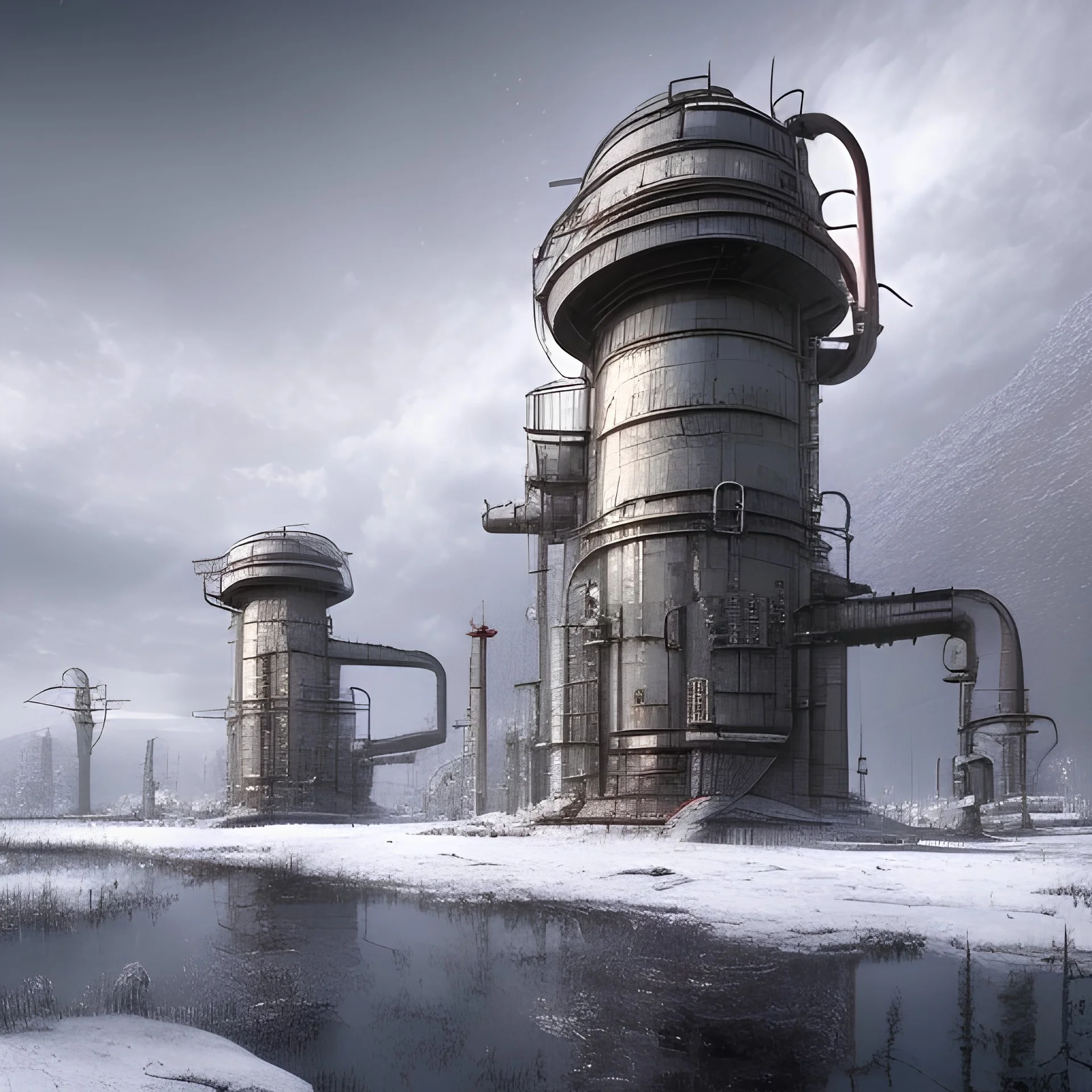 snowy ancient industrial landscape