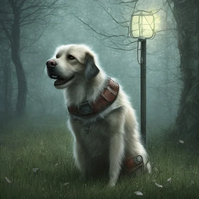 sad, abandoned, miserable dog tied to a route marker on a highway, 8k resolution, high-quality, fine-detail, intricate, digital art, detailed matte, volumetric lighting, illustration, 3D octane render, brian froud, howard lyon, selina french, anna dittmann, annie stokes, lisa parker, greg rutowski