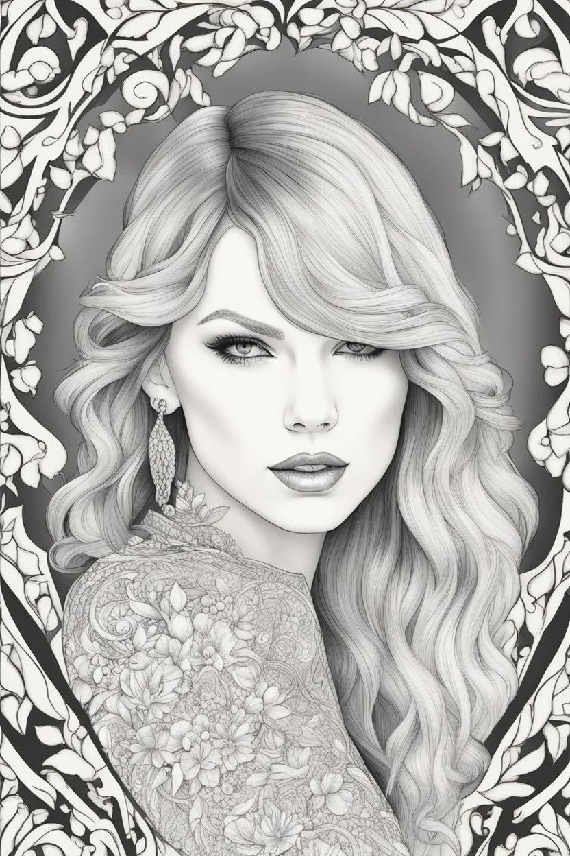coloring pages of taylor swift for adults, Designs Black and white, No Shading