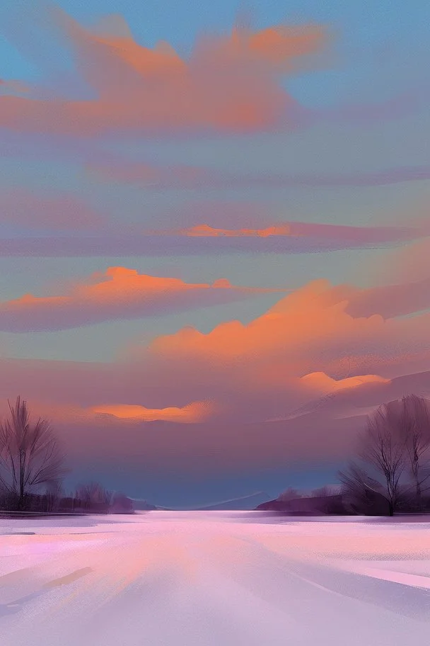 snow, sky with starts, simple paint landscape background