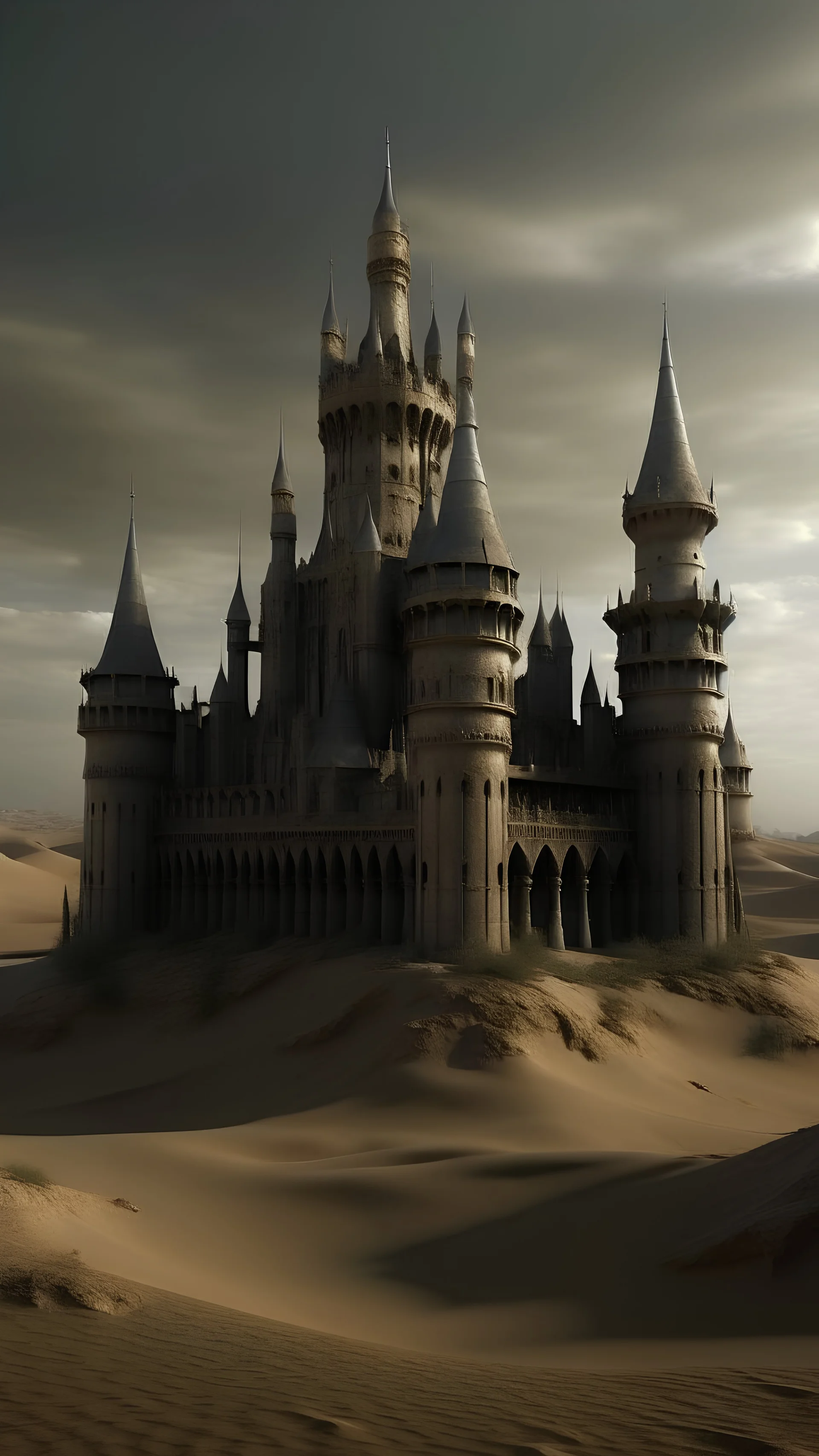 realistic dark fantasy castle in a desert wallpaper