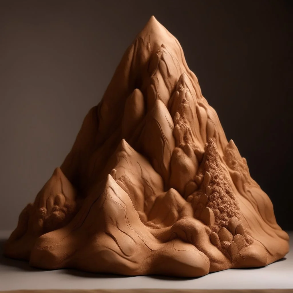 A tan mountain made out of clay designed in cave paintings