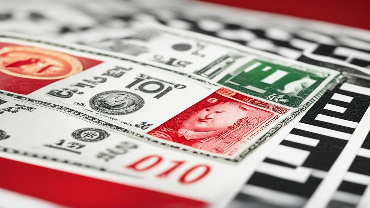 geofinance: a dollar bank note and a Renminbi bank note on a chessboard