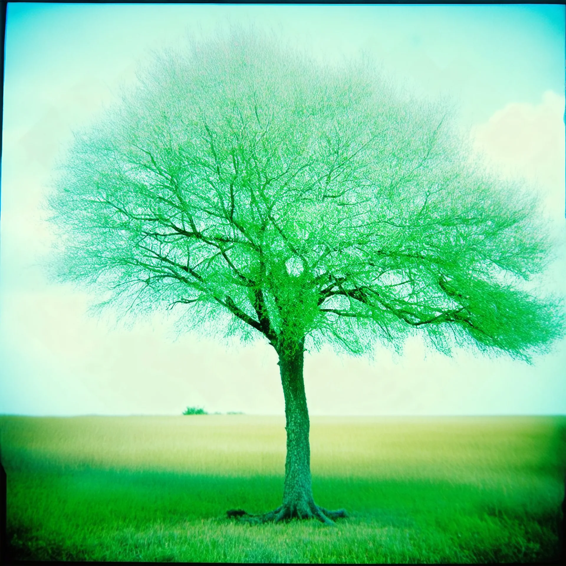 Un sapin en laine, pastel,,polaroid usé