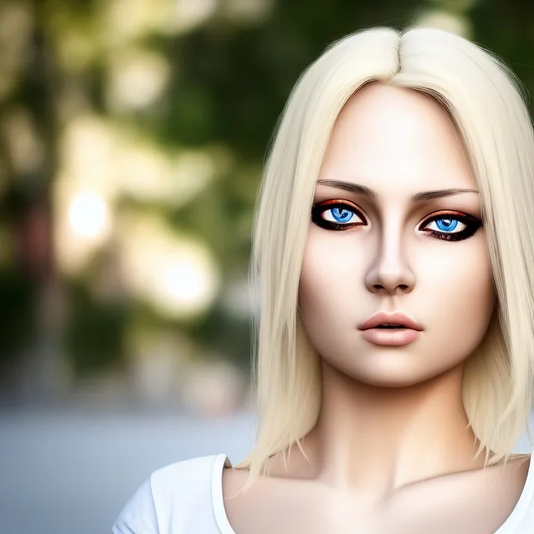 masterpiece, best quality, sexy beautiful girl, blond flutter hair, white t-shirt, highly detailed face and eyes, sun light, 4K, RAW, depth of field, high contrast, realistic details, 150mm