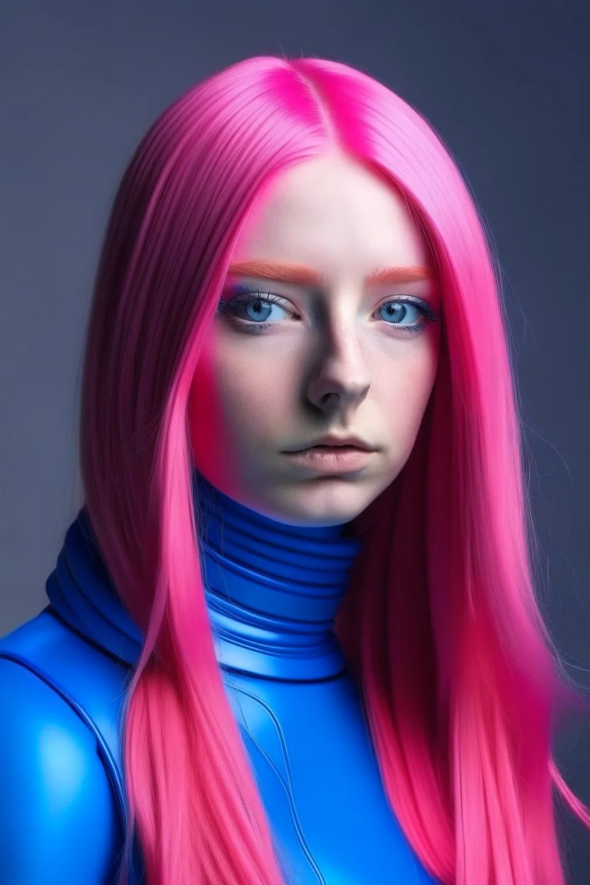 Indigo girl with rubber effect in all face with pink long rubber effect hair