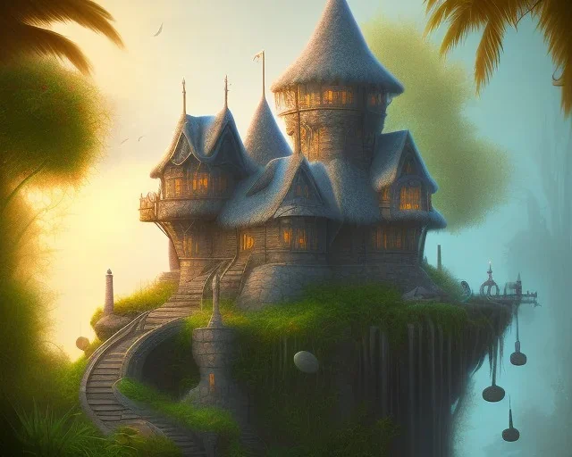 mystical house on a hot tropical island, fantasy art,