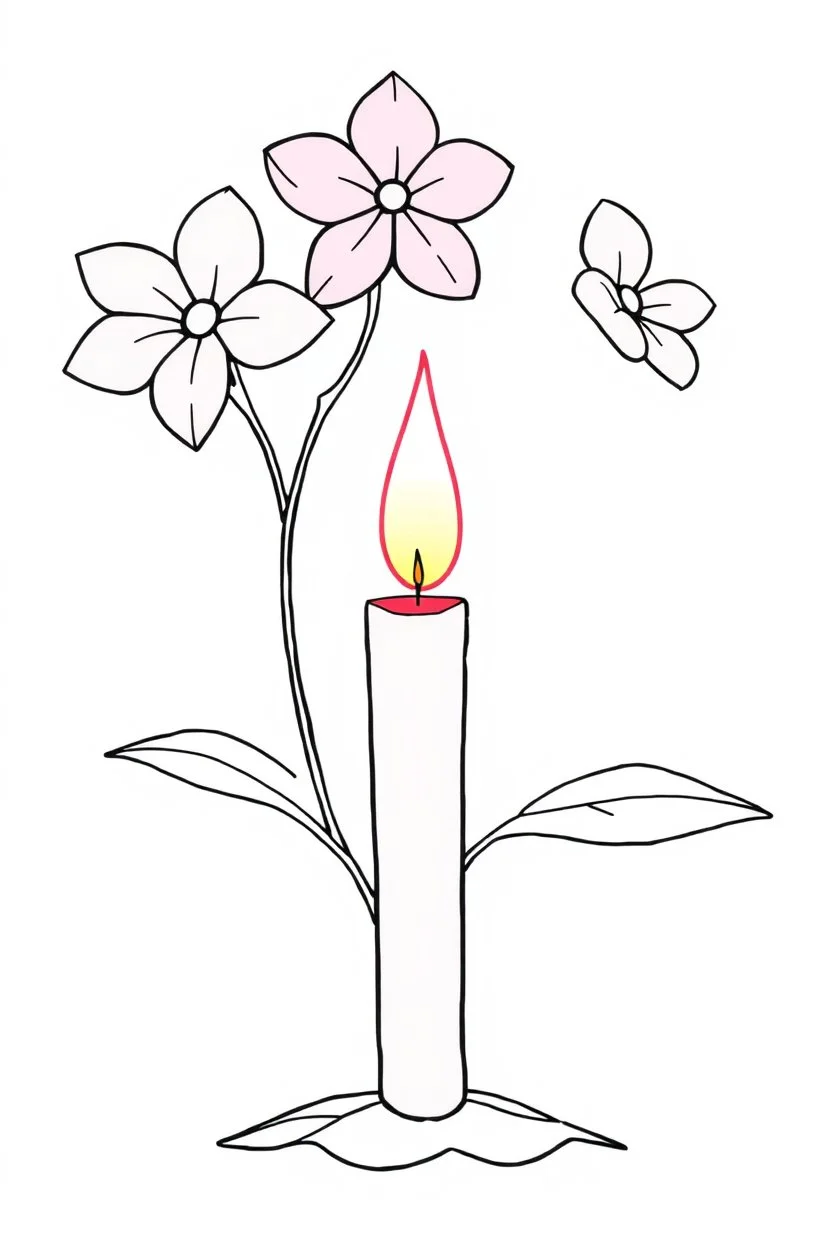 outline art for square Heart Candle Plumeria coloring page for kids, classic manga style, anime style, realistic modern cartoon style, white background, sketch style, only use outlin