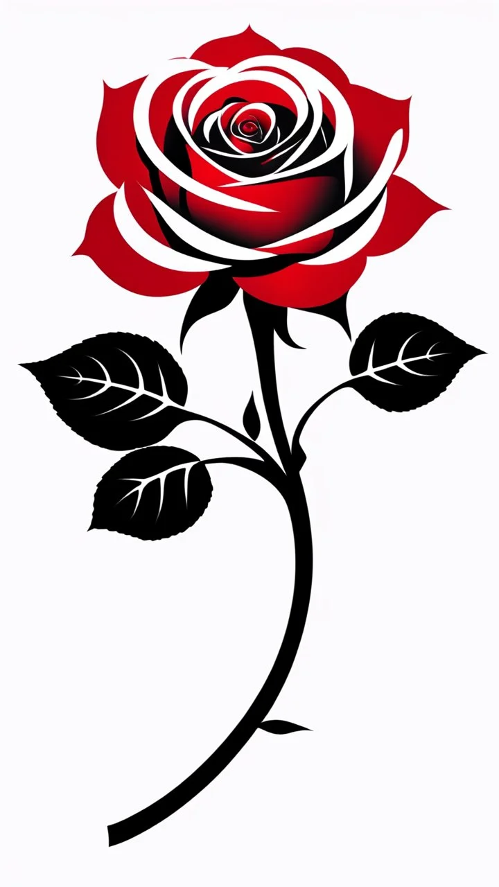 a rose where the stem and leaves(black) is made of smoke, and the flower(red) is made of smoke and flame shapes, vector