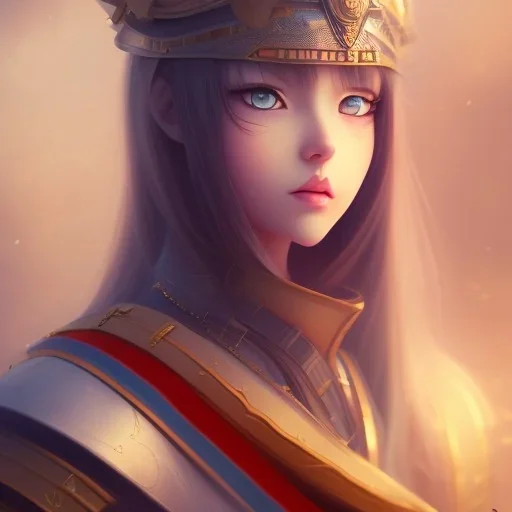 Anime girl cute neck head portrait, warrior costume, village, meditation, 8k quality