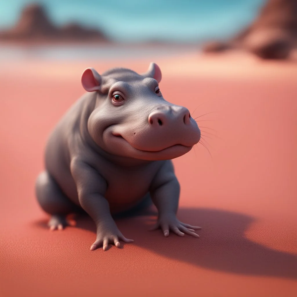 elongated female rat hippo witch on the red sand beach ,bokeh like f/0.8, tilt-shift lens 8k, high detail, smooth render, down-light, unreal engine