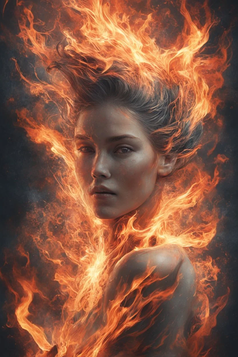 art piece portraying a woman with burning edges, {{creating a surreal and mesmerizing visual experience}}, (captivating digital art portraying woman with burning edges:1.4), (surreal and mesmerizing visual experience:1.5), (captivating and fiery ambiance:1.3)