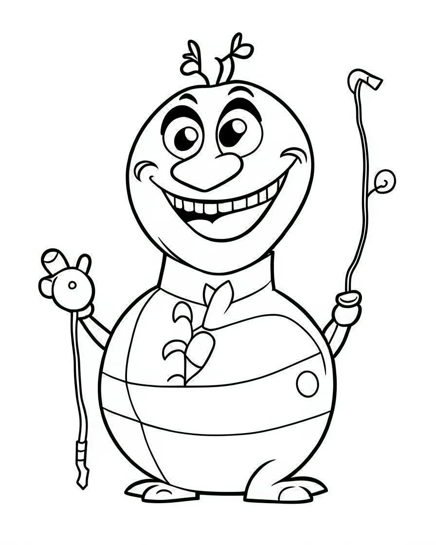 outline art for real Smiling Olaf coloring page, Japanese manga style, cartoon style, cute face, white background sketch style, full body is a must, only use outline, clean line art, no shadow, bold outline