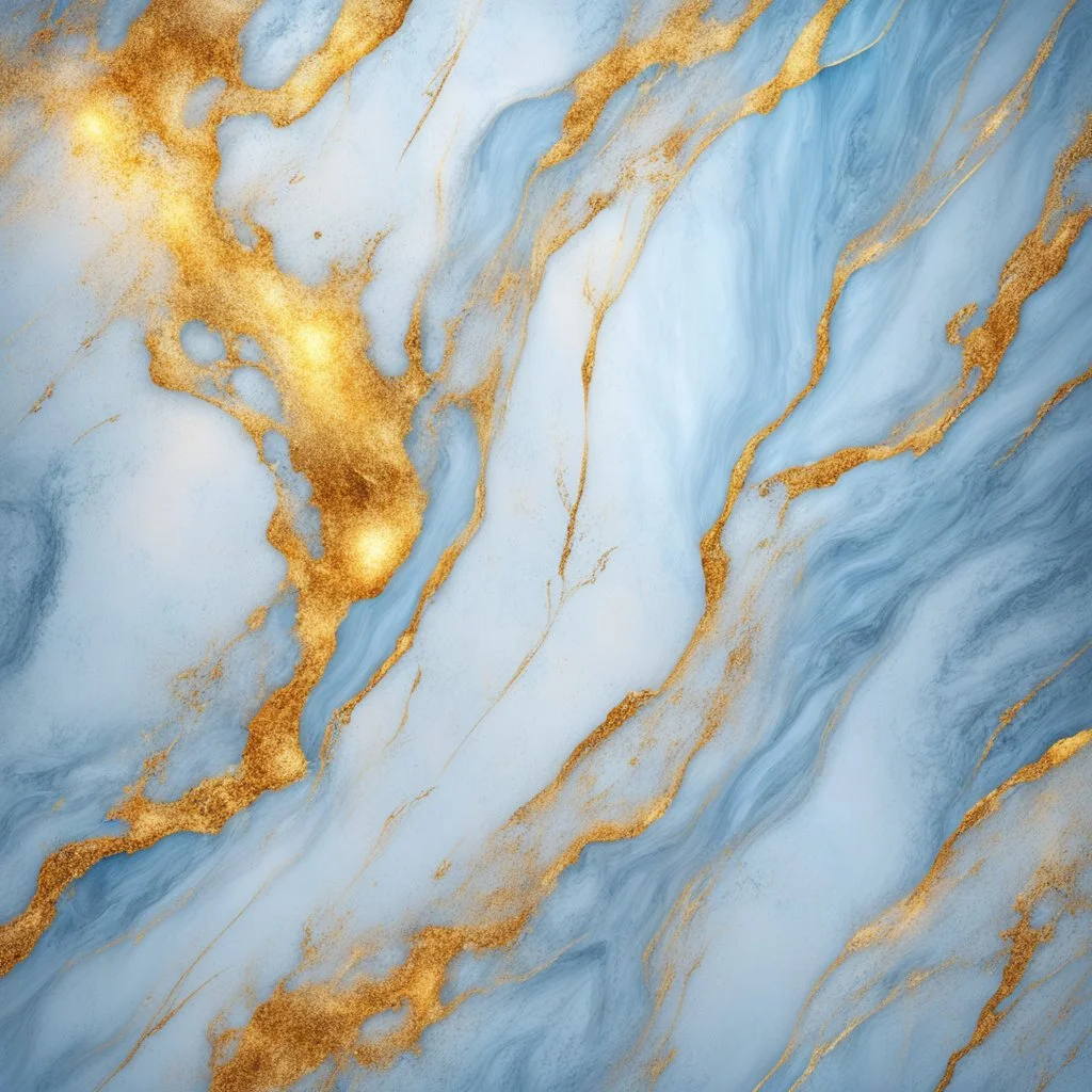 Hyper Realistic Light-Blue & Golden-marble-background with glowing-embers & white-scratch-marks vignette-effect