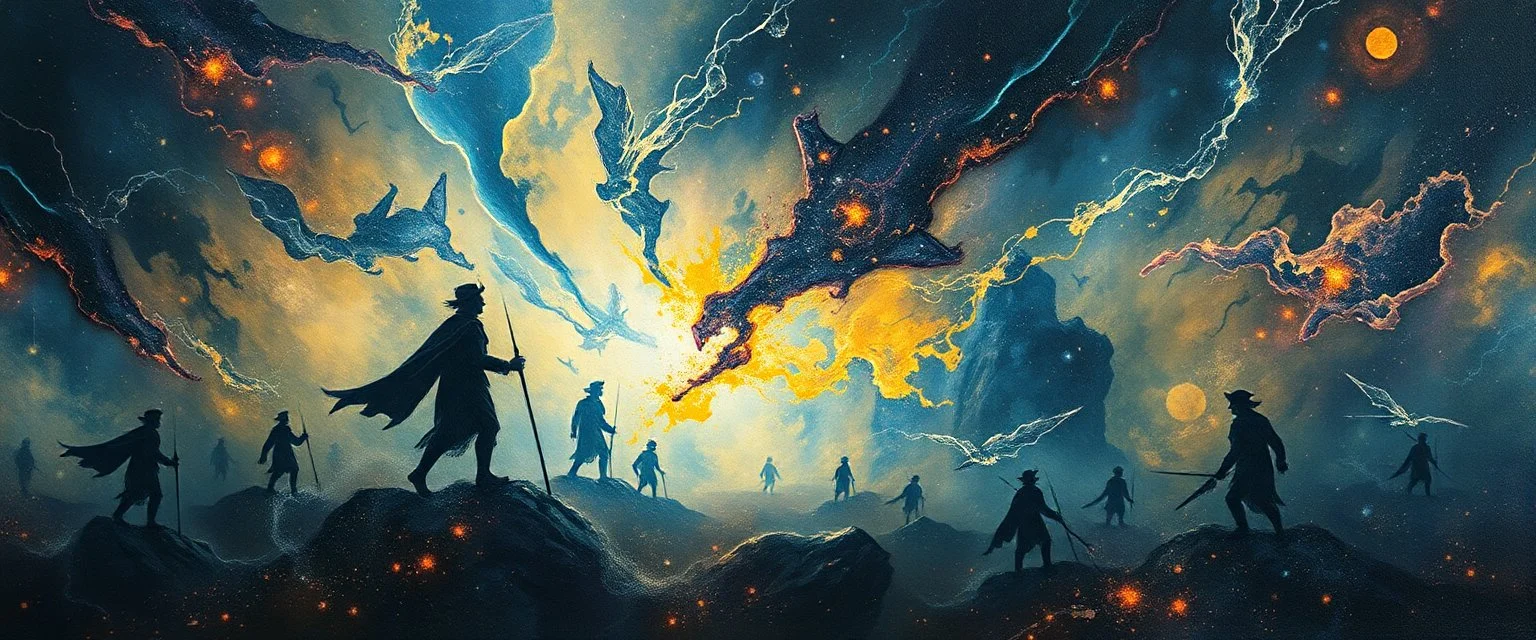 **“Flash-paintings amassed, struck by hairy gaze. Aye! Woe, behold! Oh, why reprimand? Our finest struggle ‘gainst fate’s stern hand; ’Tis work most noble, soaring and grand. Oh dreary, her fiery gaze grew somewhat hairy, And lo! The world did tremble ‘neath her stringed staring, Yet still the painted visions danced and tarried, Defying all, in bright-born light and winged daring.”**