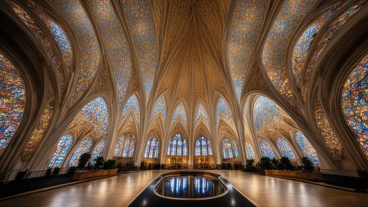 2025, delightful, sensitive, confident, undulating sinusoidal cathedral with pointed hyperbolic roofs, delicate, night, darkness, symmetrical, exquisite architecture, innovative design, perfect symmetry, award-winning photograph, beautiful composition, filled with beautiful detail, delicate colour, chiaroscuro