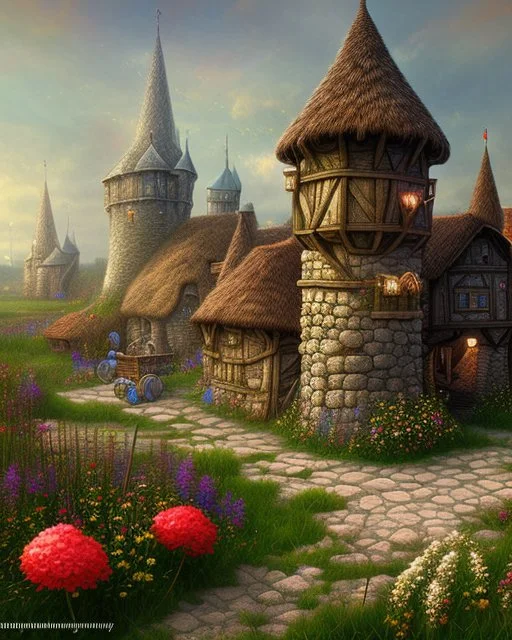 medieval fantasy village with flowers rpg art