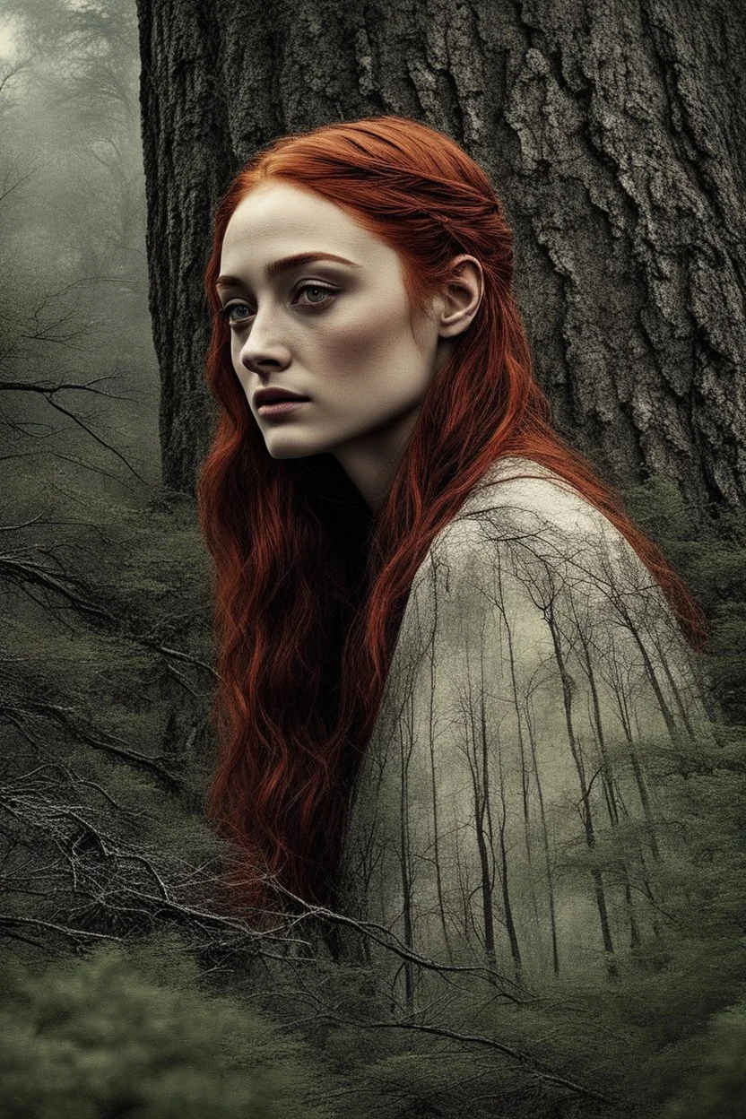 [Sophie Turner] Sophie stumbled wearily through the dense growth, branches clawing at her tattered clothes. How many days had she wandered this dismal forest? Her memories were fading along with her strength. The cliffs she'd spotted from afar had led her not to shelter, but further isolation. Endless rocky foothills dissolved into this gloomy woodland, the scraggly trees clinging to life in the parched soil. Finding water had become an obsession, driving her on even as hunger gnawed at her insi