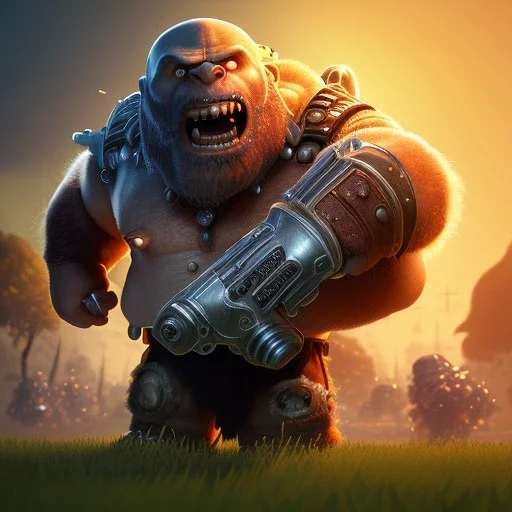 Clash of clans art style of a cute fat gears of war, full body, by mobeius, au naturel, hyper detailed, digital art, trending in artstation, cinematic lighting, studio quality, smooth render, unreal engine 5 rendered, octane rendered, art style by klimt and nixeu and ian sprigger and wlop and krenz cushart