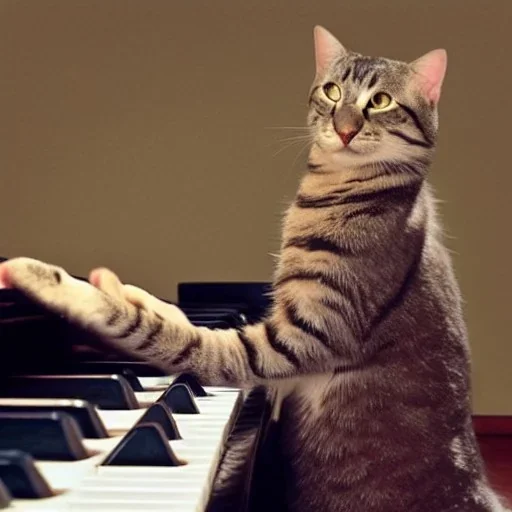 cat playing piano in style of walt disney