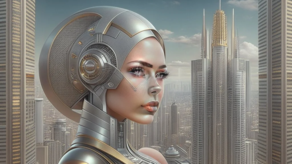 Metropolis like female android with open circuit