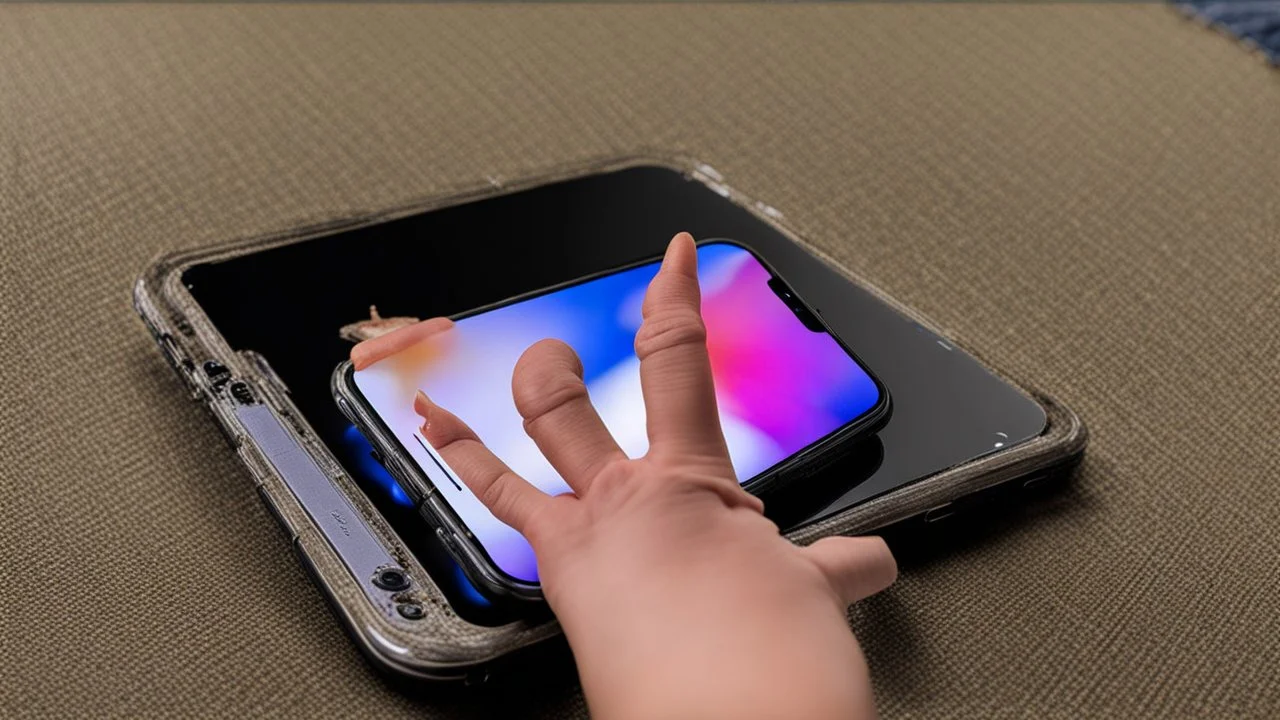 lady with oversized plump fingers getting iphone11 all full of dirty finger residue