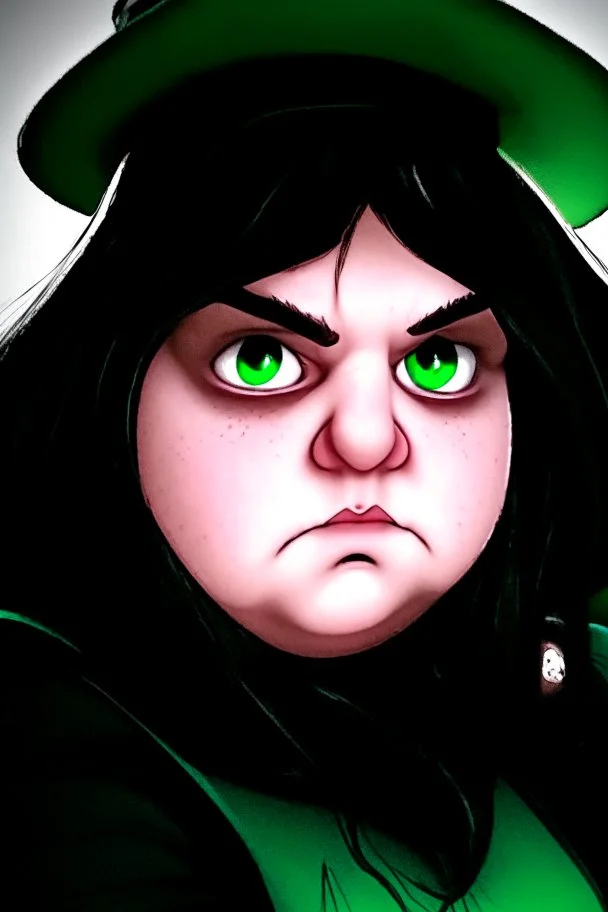 chubby cartoon gaming witch green eyes