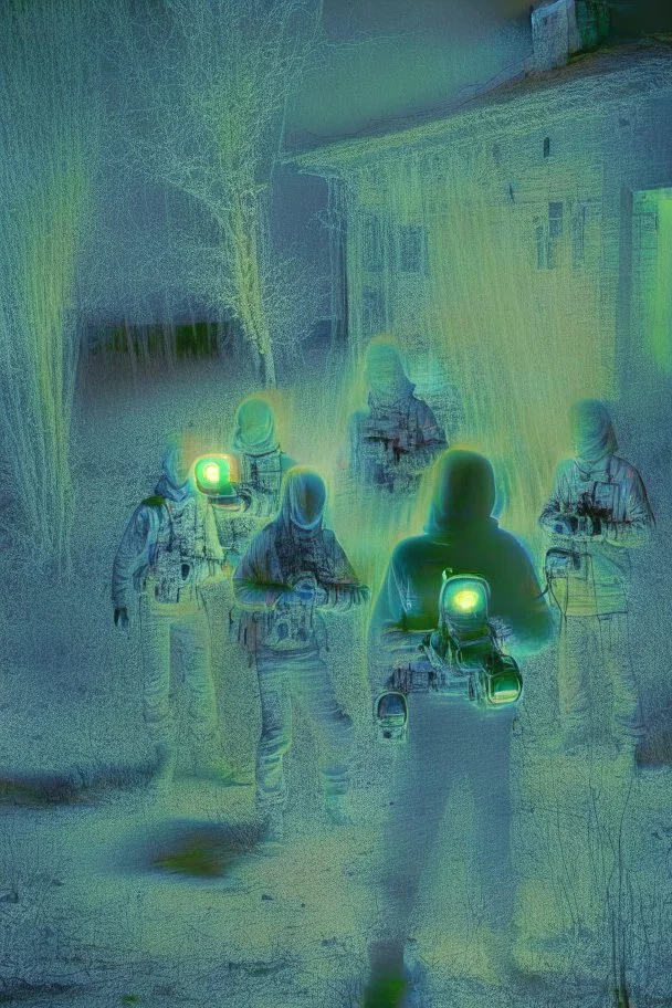 Night vision camera capturing a group of spectral entities