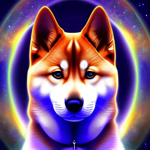 cosmic shiba inu, psychic ethereal orbs, sacred geometry energy