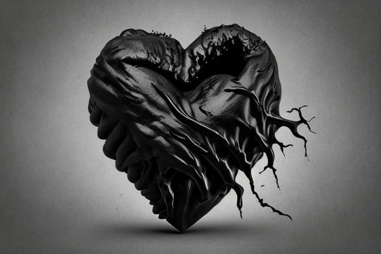 A black hand made out of black smoke violently crushing an anatomically correct heart