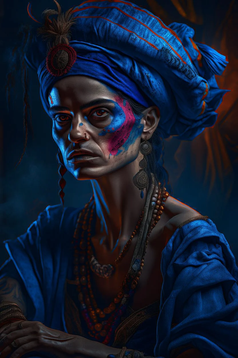 Bosch paint style Title: "gypsy dancer, in blue background , insanely detailed octane render trending on artstation, 8k artistic photography, photorealistic concept art, soft natural volumetric cinematic perfect light, chiaroscuro, award-winning photograph, masterpiece, oil on canvas, Raphael, Caravaggio, Greg Rutkowski, people, beksinski, Giger