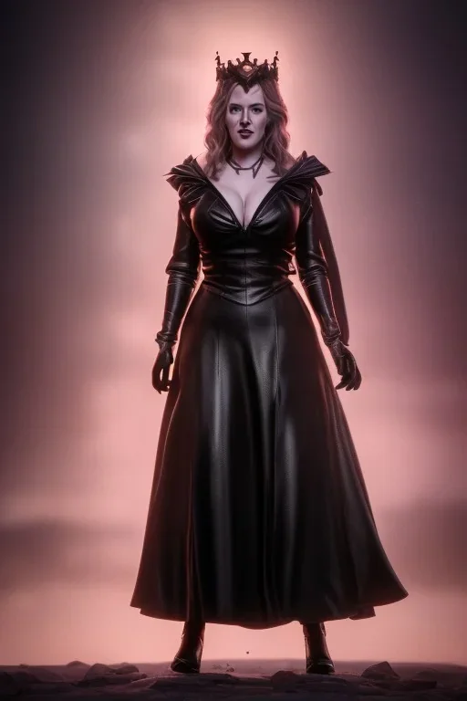 Kate Winslet as evil queen in black leather gown, cleavage, angry, stern look unreal 5, octane render,cinema4d, dynamic lighting, dramatic lighting, 4k, redshift render, highly detailed, hyper realistic