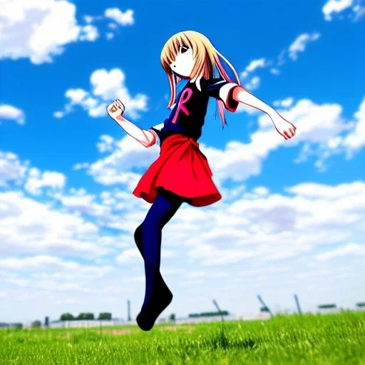 Anime girl kicking high side view