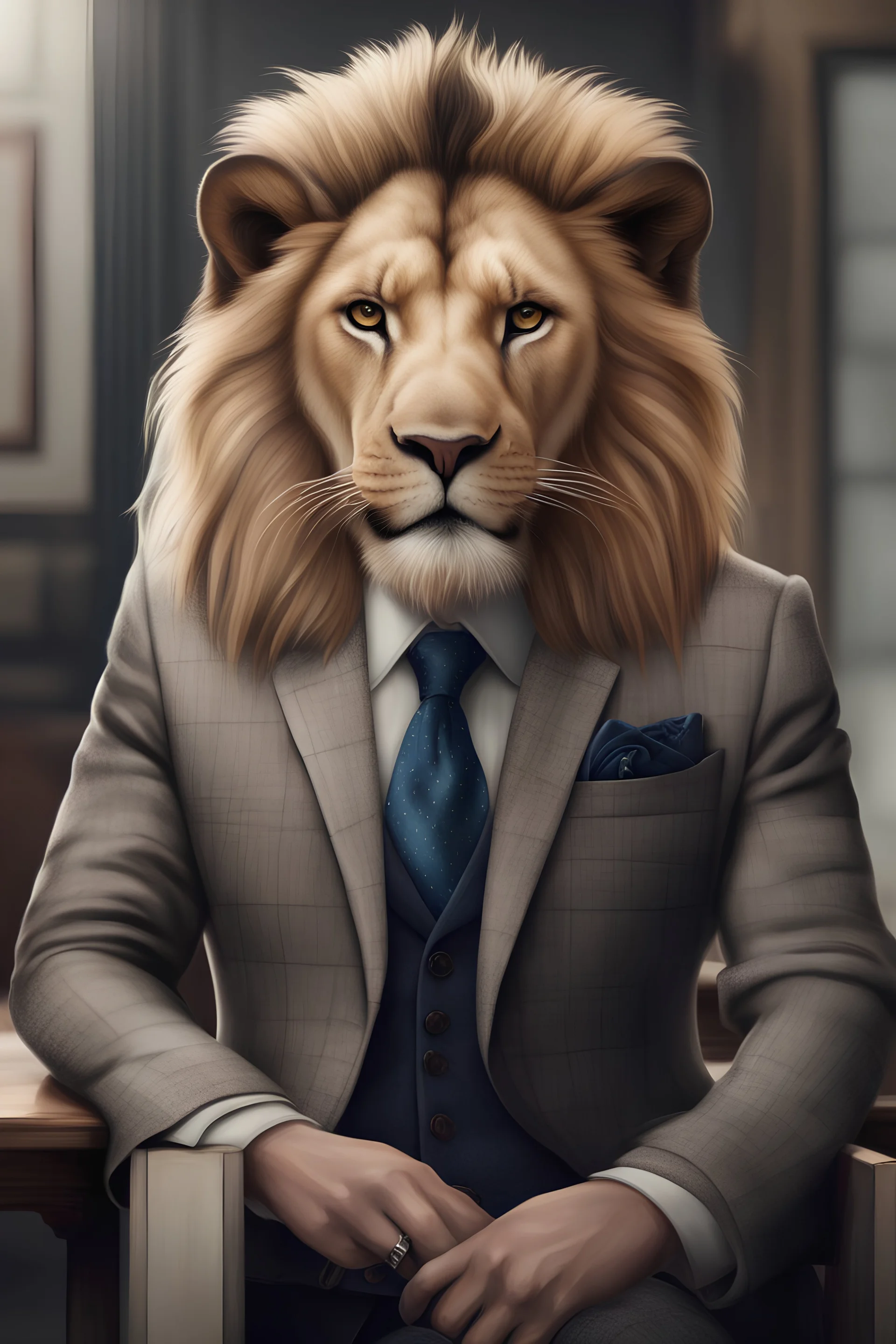 realistic proud lion in Men's Blazers full portait