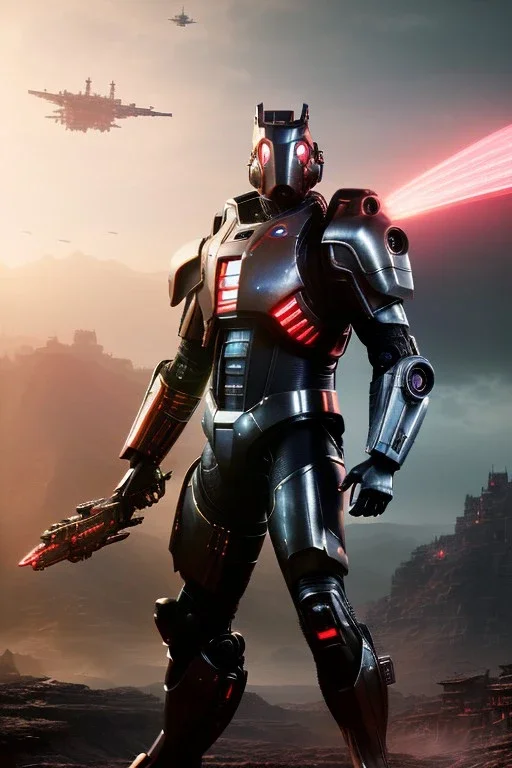 Futuristic armored warrior, portrait from waist up, intricate eyeliner, vibrant eyeshadow, clear completion, soft lighting, 4k resolution, intricate details, insanely detailed, colorful cityscape background, masterpiece, expert, cinematic smooth, retroanime style, realistic details, no helmet
