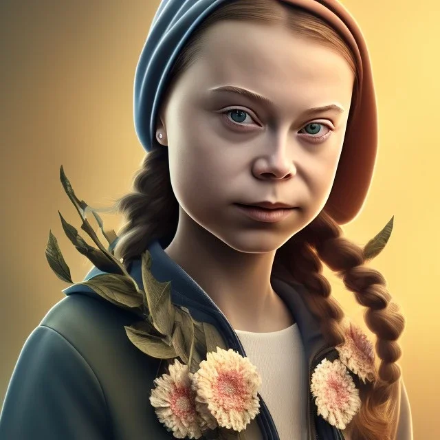  Greta Thunberg hijab portrait, 8k resolution, flower head and body, beautiful