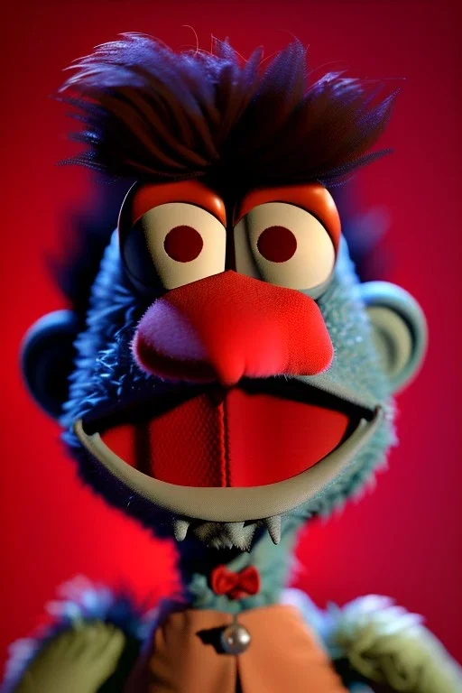 Waist up muppet Portrait, Nicolas maduro muppet doll, mostacho, photo studio, red background, unreal engine 5, concept art, art station, ray tracing, lumen lighting, ultra detail, volumetric lighting, 3d.