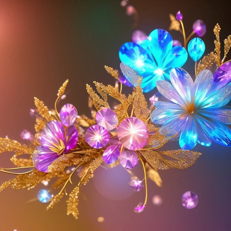 one big crystal subtle flower in a galactic ambiance with a beautiful fairy, transparent petals, delicate colors, finely tuned detail, ultra high definition, 8 k, unreal engine 5, ultra sharp focus