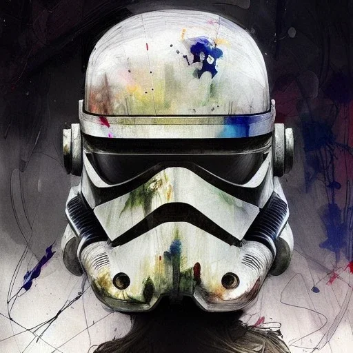 photorealistic riot trooper helmet with weathered painting , illustration on coarse canvas by <agnes cecile> and <Yoji Shinkawa>, ornate and intricate details , soft smooth lighting, ultra detailed concept art,