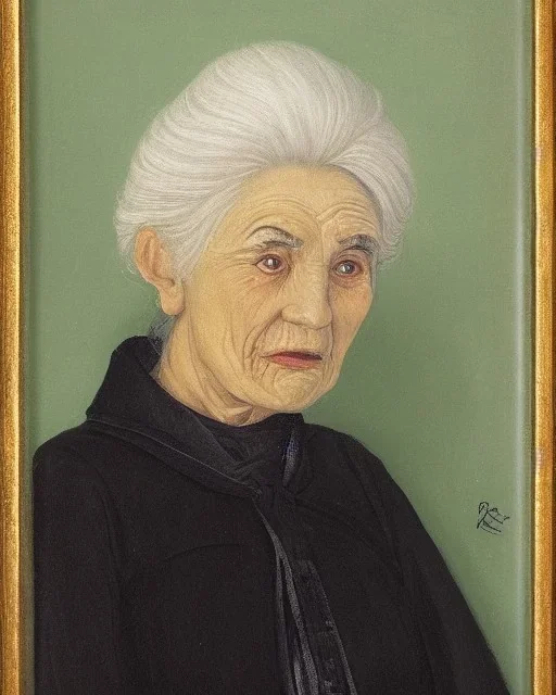  portrait of a dignified old woman with green eyes and white hair in the style of Aleksander Rostov