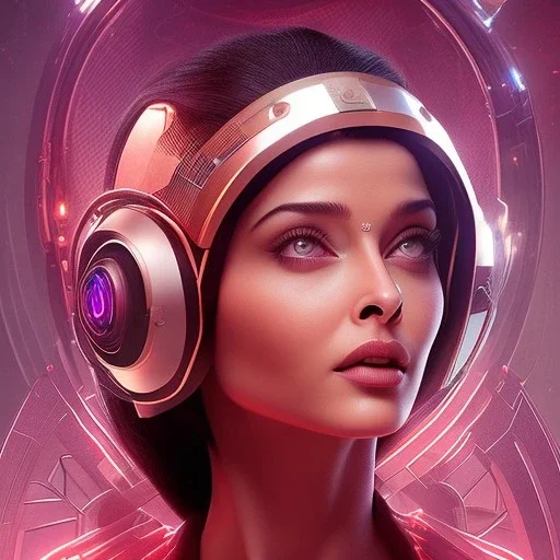 Actress , sci-fi, cyber punk , aishwarya rai , golden hour, circuitry , flower garden