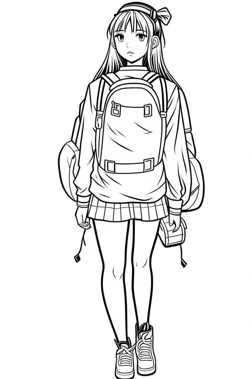 outline art for real back to school Coloring page, manga style, cartoon style, cute face, white background sketch style, full body is a must, only use outline, clean line art, no shadow, bold outlineMasterpiece, Ominous, Golden Ratio, Highly Detailed, photo, poster, fashion, illustration